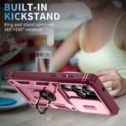 For Samsung Galaxy S25 Ultra 5G Sliding Camshield TPU Hybrid PC Phone Case with Holder(Pink+Rose Red)