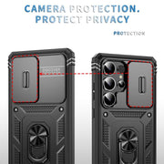 For Samsung Galaxy S25 Ultra 5G Sliding Camshield TPU Hybrid PC Phone Case with Holder(Black)