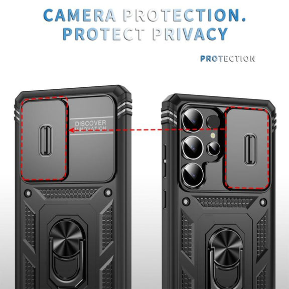 For Samsung Galaxy S25 Ultra 5G Sliding Camshield TPU Hybrid PC Phone Case with Holder(Black)