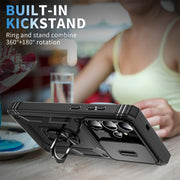 For Samsung Galaxy S25 Ultra 5G Sliding Camshield TPU Hybrid PC Phone Case with Holder(Black)