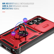 For Samsung Galaxy S25 Ultra 5G Sliding Camshield TPU Hybrid PC Phone Case with Holder(Red+Black)