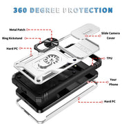 For Samsung Galaxy S25+ 5G Sliding Camshield TPU Hybrid PC Phone Case with Holder(White+Black)
