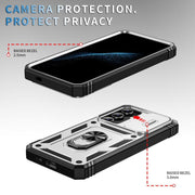 For Samsung Galaxy S25+ 5G Sliding Camshield TPU Hybrid PC Phone Case with Holder(White+Black)