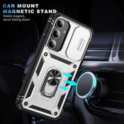 For Samsung Galaxy S25+ 5G Sliding Camshield TPU Hybrid PC Phone Case with Holder(White+Black)