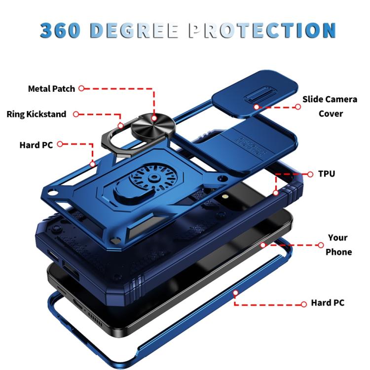 For Samsung Galaxy S25+ 5G Sliding Camshield TPU Hybrid PC Phone Case with Holder(Navy Blue)