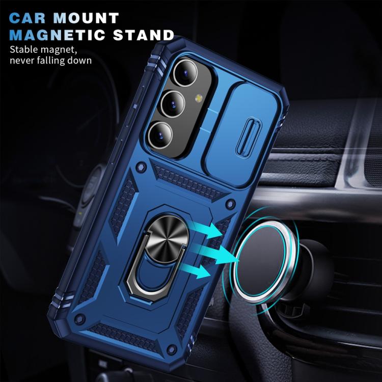 For Samsung Galaxy S25+ 5G Sliding Camshield TPU Hybrid PC Phone Case with Holder(Navy Blue) - Galaxy S25+ 5G Cases by PMC Jewellery | Online Shopping South Africa | PMC Jewellery | Buy Now Pay Later Mobicred