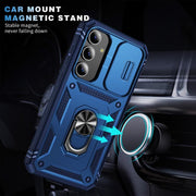 For Samsung Galaxy S25+ 5G Sliding Camshield TPU Hybrid PC Phone Case with Holder(Navy Blue)