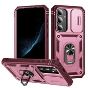 For Samsung Galaxy S25+ 5G Sliding Camshield TPU Hybrid PC Phone Case with Holder(Pink+Rose Red)