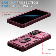 For Samsung Galaxy S25+ 5G Sliding Camshield TPU Hybrid PC Phone Case with Holder(Pink+Rose Red)