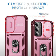For Samsung Galaxy S25+ 5G Sliding Camshield TPU Hybrid PC Phone Case with Holder(Pink+Rose Red)