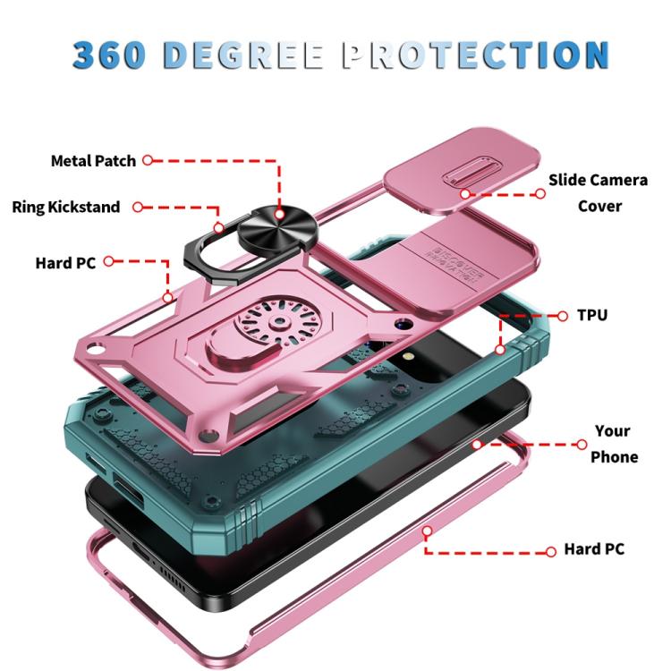 For Samsung Galaxy S25+ 5G Sliding Camshield TPU Hybrid PC Phone Case with Holder(Pink+Green) - Galaxy S25+ 5G Cases by PMC Jewellery | Online Shopping South Africa | PMC Jewellery | Buy Now Pay Later Mobicred