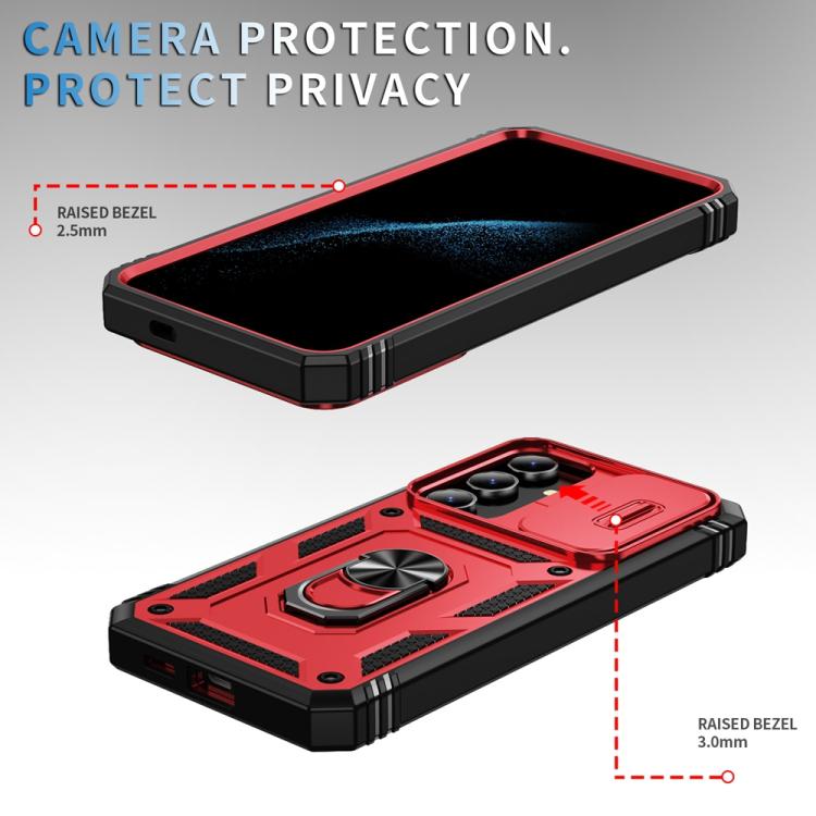 For Samsung Galaxy S25+ 5G Sliding Camshield TPU Hybrid PC Phone Case with Holder(Red+Black) - Galaxy S25+ 5G Cases by PMC Jewellery | Online Shopping South Africa | PMC Jewellery | Buy Now Pay Later Mobicred