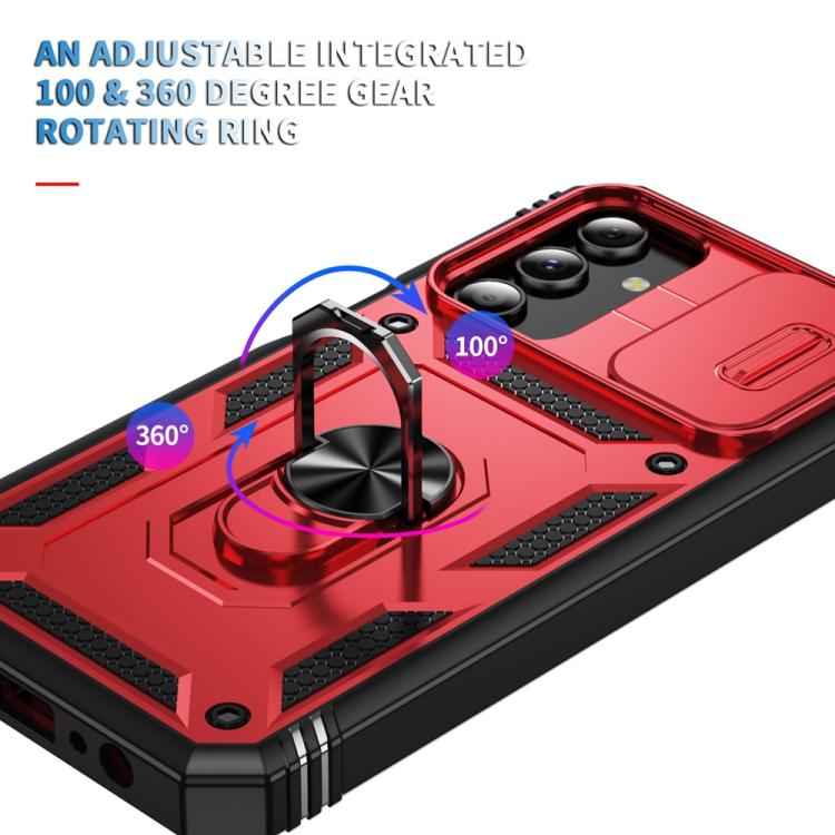 For Samsung Galaxy S25+ 5G Sliding Camshield TPU Hybrid PC Phone Case with Holder(Red+Black)