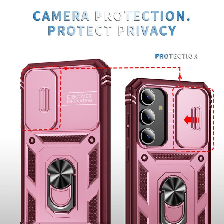 For Samsung Galaxy S25 5G Sliding Camshield TPU Hybrid PC Phone Case with Holder(Pink+Rose Red) - Galaxy S25 5G Cases by PMC Jewellery | Online Shopping South Africa | PMC Jewellery | Buy Now Pay Later Mobicred