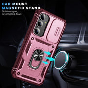 For Samsung Galaxy S25 5G Sliding Camshield TPU Hybrid PC Phone Case with Holder(Pink+Rose Red)
