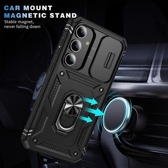 For Samsung Galaxy S25 5G Sliding Camshield TPU Hybrid PC Phone Case with Holder(Black)