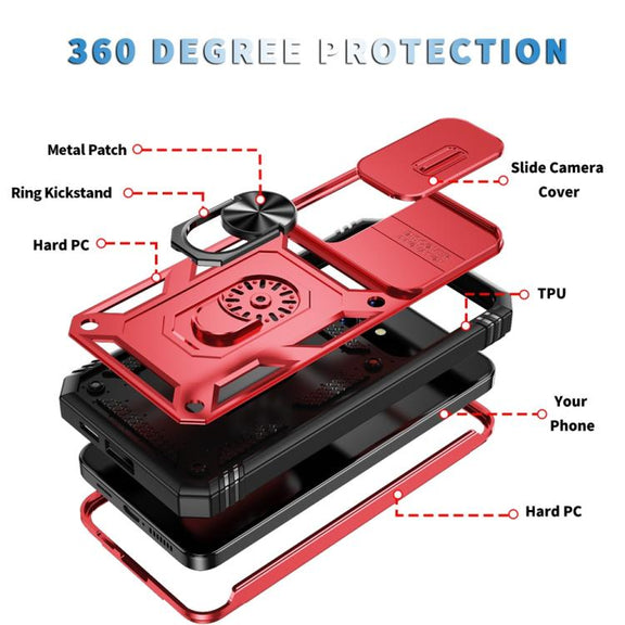For Samsung Galaxy S25 5G Sliding Camshield TPU Hybrid PC Phone Case with Holder(Red+Black)