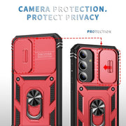 For Samsung Galaxy S25 5G Sliding Camshield TPU Hybrid PC Phone Case with Holder(Red+Black)