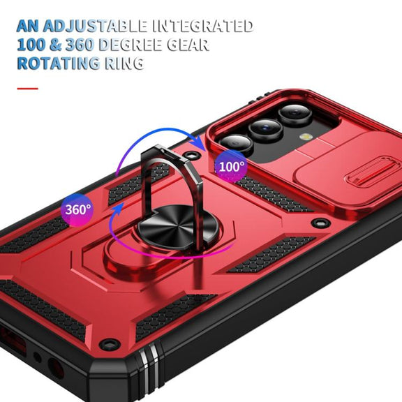 For Samsung Galaxy S25 5G Sliding Camshield TPU Hybrid PC Phone Case with Holder(Red+Black)