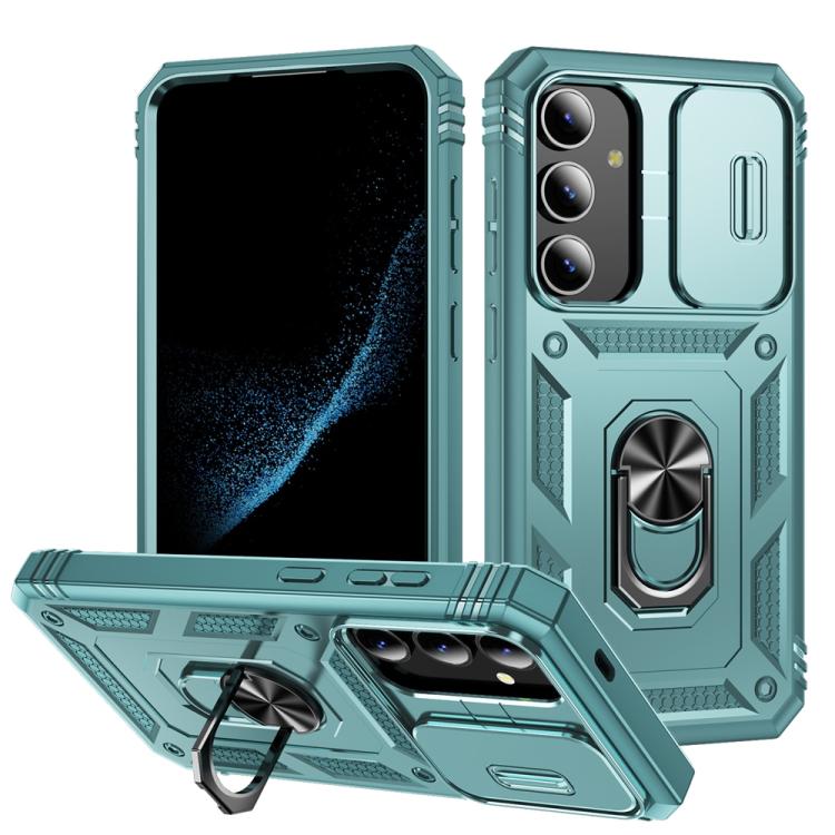 For Samsung Galaxy S25 5G Sliding Camshield TPU Hybrid PC Phone Case with Holder(Green) - Galaxy S25 5G Cases by PMC TechLife | Online Shopping South Africa | PMC TechLife | Buy Now Pay Later Mobicred