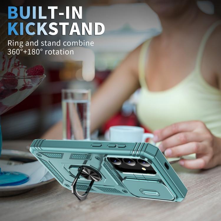 For Samsung Galaxy S25 5G Sliding Camshield TPU Hybrid PC Phone Case with Holder(Green) - Galaxy S25 5G Cases by PMC TechLife | Online Shopping South Africa | PMC TechLife | Buy Now Pay Later Mobicred