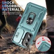 For Samsung Galaxy S25 5G Sliding Camshield TPU Hybrid PC Phone Case with Holder(Green)