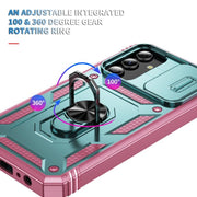 For Samsung Galaxy S25 5G Sliding Camshield TPU Hybrid PC Phone Case with Holder(Green+Pink)