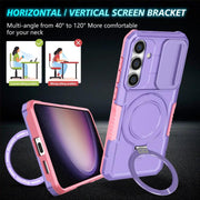 For Samsung Galaxy S25 5G Sliding Camshield MagSafe Holder TPU Hybrid PC Phone Case(Pink Purple)