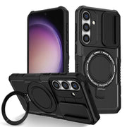 For Samsung Galaxy S25 5G Sliding Camshield MagSafe Holder TPU Hybrid PC Phone Case(Black)