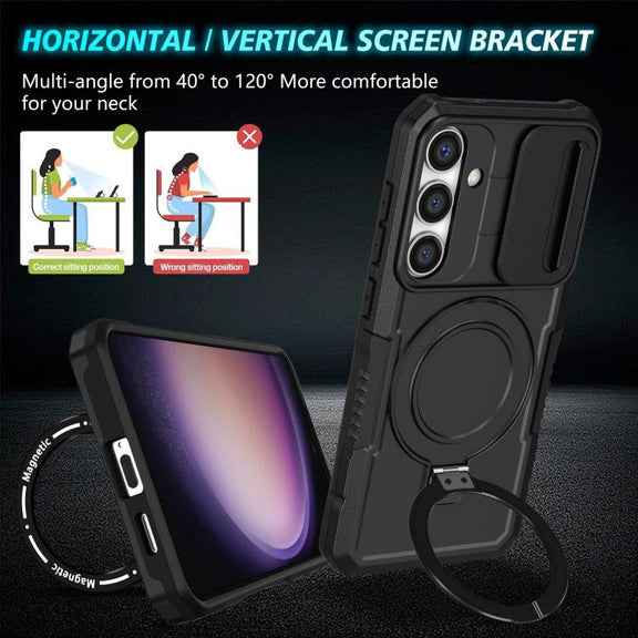 For Samsung Galaxy S25 5G Sliding Camshield MagSafe Holder TPU Hybrid PC Phone Case(Black)