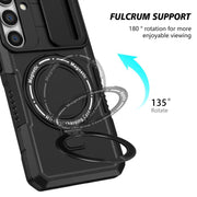 For Samsung Galaxy S25 5G Sliding Camshield MagSafe Holder TPU Hybrid PC Phone Case(Black)
