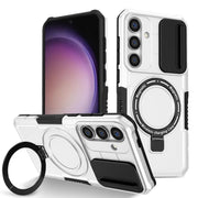 For Samsung Galaxy S25 5G Sliding Camshield MagSafe Holder TPU Hybrid PC Phone Case(Black White)