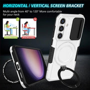 For Samsung Galaxy S25 5G Sliding Camshield MagSafe Holder TPU Hybrid PC Phone Case(Black White)