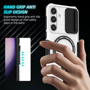For Samsung Galaxy S25 5G Sliding Camshield MagSafe Holder TPU Hybrid PC Phone Case(Black White)