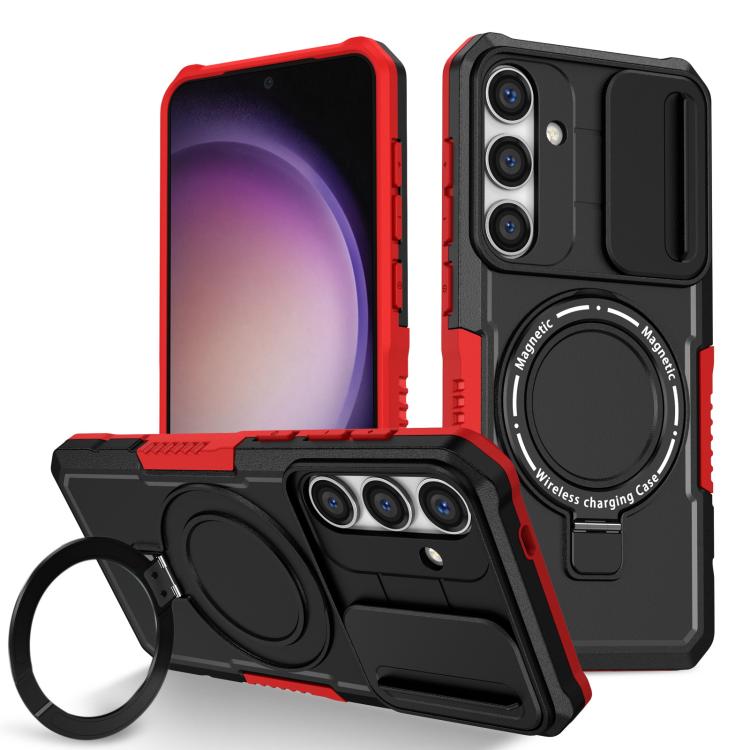 For Samsung Galaxy S25 5G Sliding Camshield MagSafe Holder TPU Hybrid PC Phone Case(Black Red) - Galaxy S25 5G Cases by PMC TechLife | Online Shopping South Africa | PMC TechLife | Buy Now Pay Later Mobicred