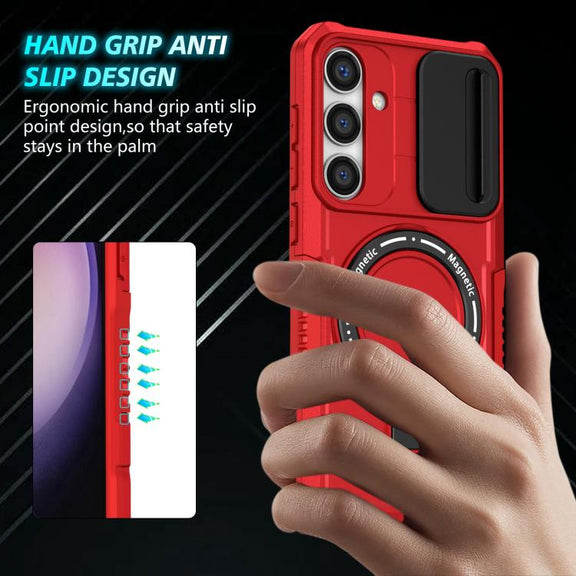 For Samsung Galaxy S25 5G Sliding Camshield MagSafe Holder TPU Hybrid PC Phone Case(Red)