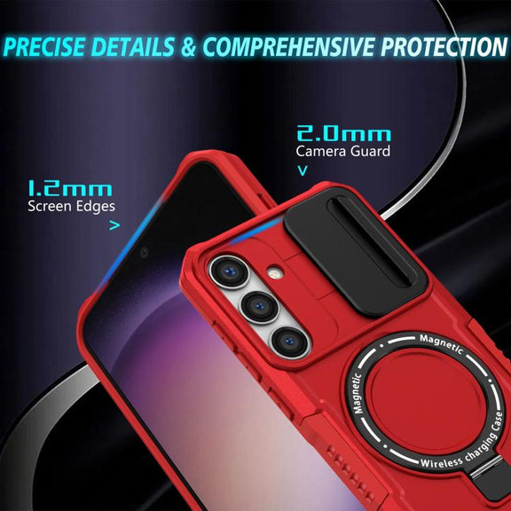 For Samsung Galaxy S25 5G Sliding Camshield MagSafe Holder TPU Hybrid PC Phone Case(Red)