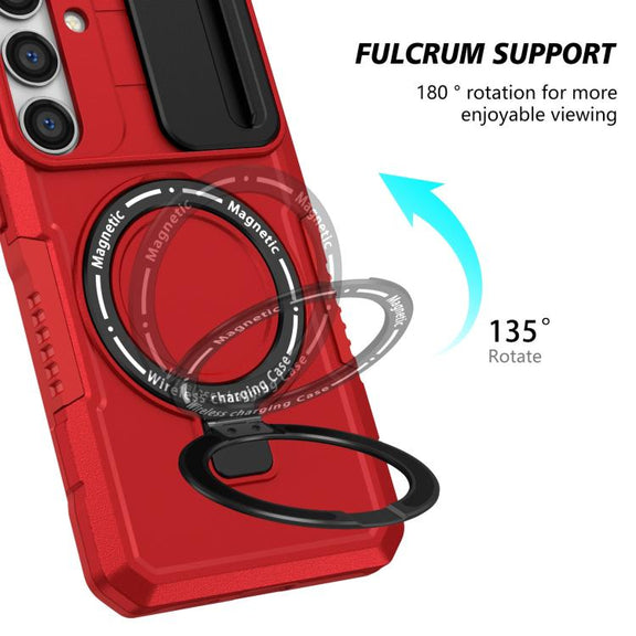 For Samsung Galaxy S25 5G Sliding Camshield MagSafe Holder TPU Hybrid PC Phone Case(Red)