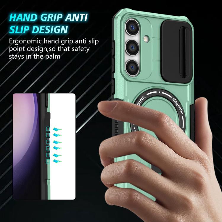 For Samsung Galaxy S25 5G Sliding Camshield MagSafe Holder TPU Hybrid PC Phone Case(Light Blue) - Galaxy S25 5G Cases by PMC TechLife | Online Shopping South Africa | PMC TechLife | Buy Now Pay Later Mobicred