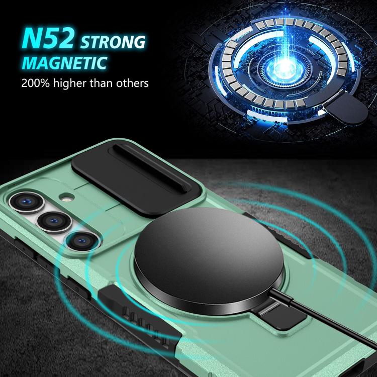 For Samsung Galaxy S25 5G Sliding Camshield MagSafe Holder TPU Hybrid PC Phone Case(Light Blue)