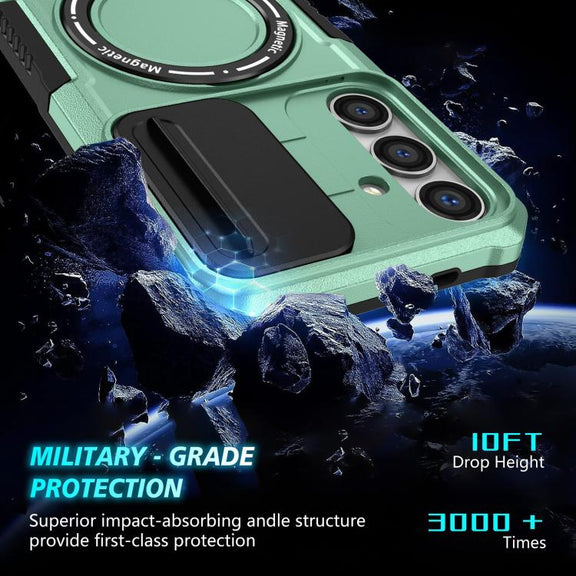 For Samsung Galaxy S25 5G Sliding Camshield MagSafe Holder TPU Hybrid PC Phone Case(Light Blue)