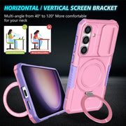 For Samsung Galaxy S25 5G Sliding Camshield MagSafe Holder TPU Hybrid PC Phone Case(Purple Pink)