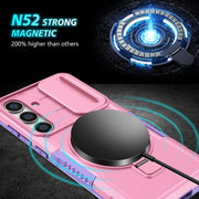 For Samsung Galaxy S25 5G Sliding Camshield MagSafe Holder TPU Hybrid PC Phone Case(Purple Pink)