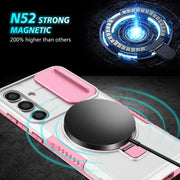 For Samsung Galaxy S25+ 5G Sliding Camshield MagSafe Holder TPU Hybrid PC Phone Case(Pink White)