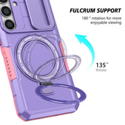 For Samsung Galaxy S25+ 5G Sliding Camshield MagSafe Holder TPU Hybrid PC Phone Case(Pink Purple)