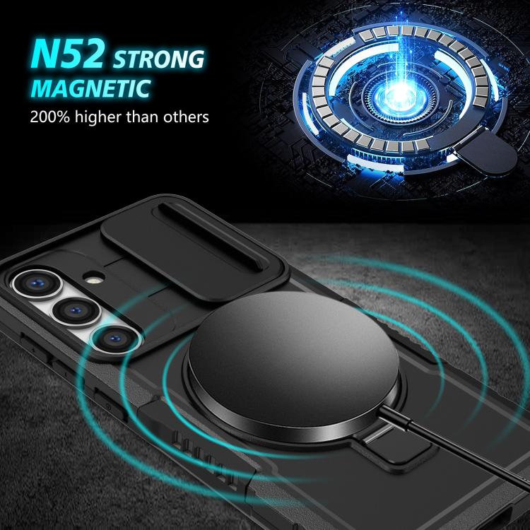 For Samsung Galaxy S25+ 5G Sliding Camshield MagSafe Holder TPU Hybrid PC Phone Case(Black) - Galaxy S25+ 5G Cases by PMC TechLife | Online Shopping South Africa | PMC TechLife | Buy Now Pay Later Mobicred