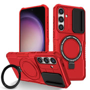For Samsung Galaxy S25+ 5G Sliding Camshield MagSafe Holder TPU Hybrid PC Phone Case(Black White)