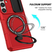 For Samsung Galaxy S25+ 5G Sliding Camshield MagSafe Holder TPU Hybrid PC Phone Case(Black White)