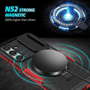 For Samsung Galaxy S25+ 5G Sliding Camshield MagSafe Holder TPU Hybrid PC Phone Case(Black Red)