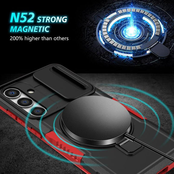 For Samsung Galaxy S25+ 5G Sliding Camshield MagSafe Holder TPU Hybrid PC Phone Case(Black Red)